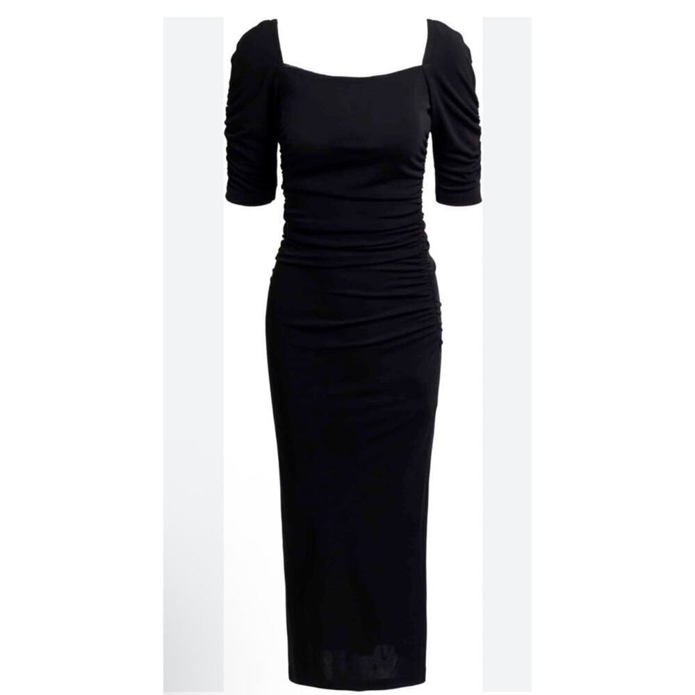 Carolina Herrera Women's Black Ruched Square Neck Bodycon Dress Size S NWT
